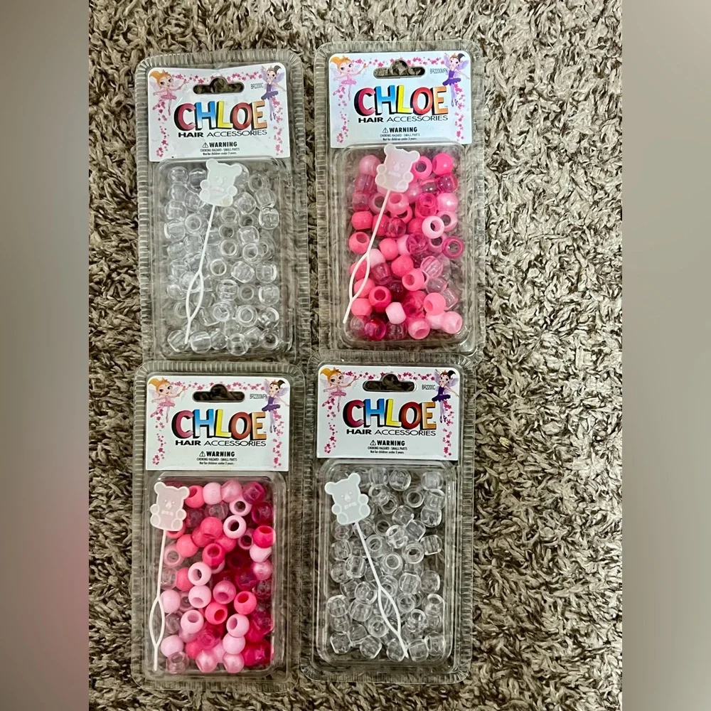 NWT 5 PC Chloe Hair Pink and Clear Bead Pencil Case Set